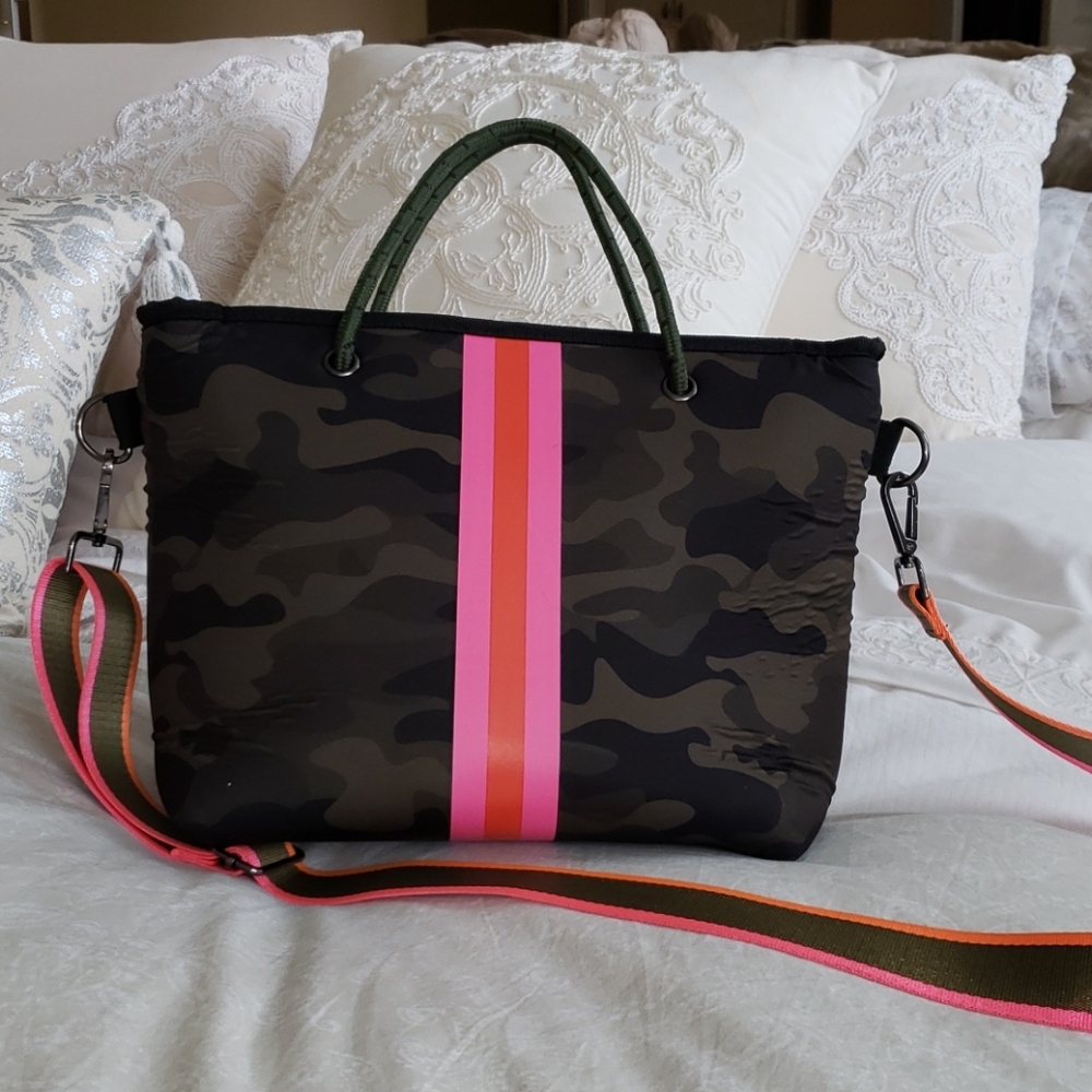 Haute Shore Camo Purse w neon guitar strap